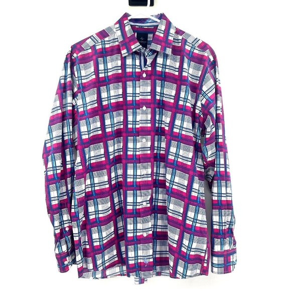 Tailorbyrd Collection 100% Cotton Pink Blue Check Button Front Shirt XL - Picture 1 of 5
